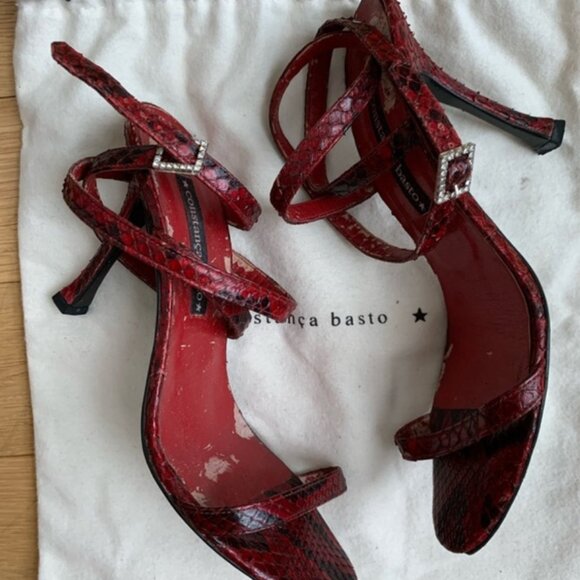 COSTANCA BASTO red lizard strappy sandal- Sz 38 - Picture 4 of 8
